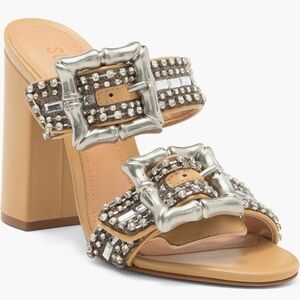 NWT | Schutz Women's Enola Crystal Buckle Strap Shine Leather Sandal
